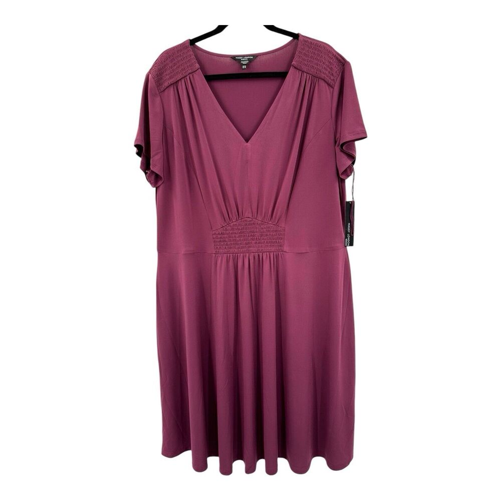 Maggy London Dress Plus 2X 20W Purple Slinky Knit Day Evening Classic Empire NEW